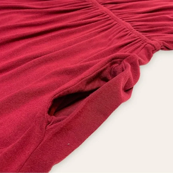 Short Sleeve Jersey Knit Midi Dress with Pockets Burgundy Size Small - Picture 15 of 15